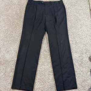 Lauren Ralph Lauren Dress Pants Mens 38x34 Black Pleated Wool Blend Slacks EUC